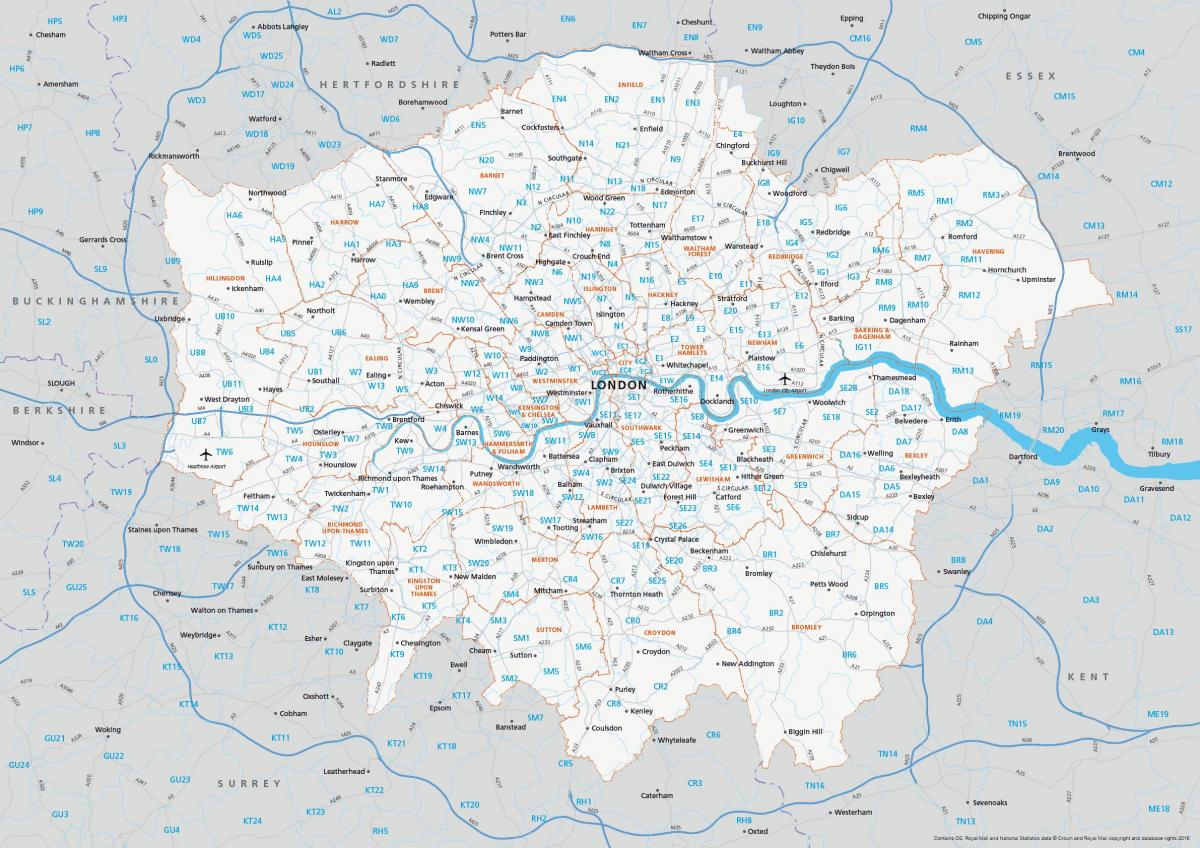código postal mapa de Londres