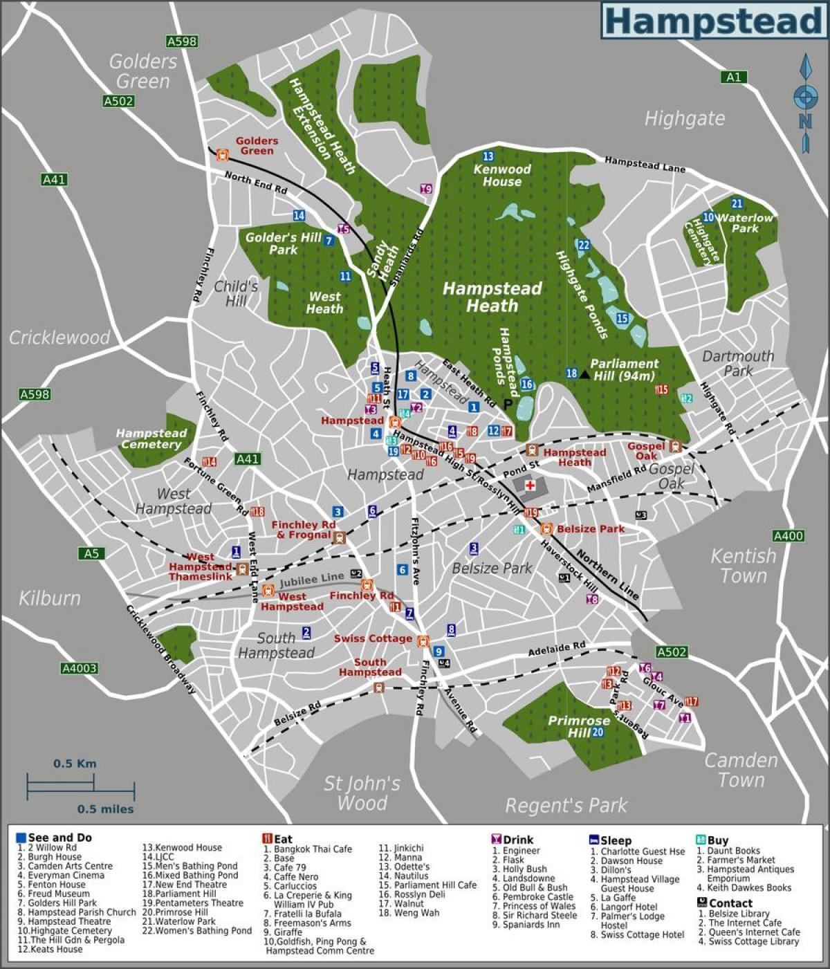 mapa de Hampstead em Londres