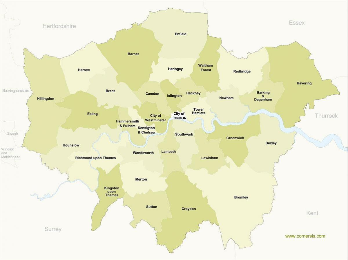 mapa das freguesias de Londres