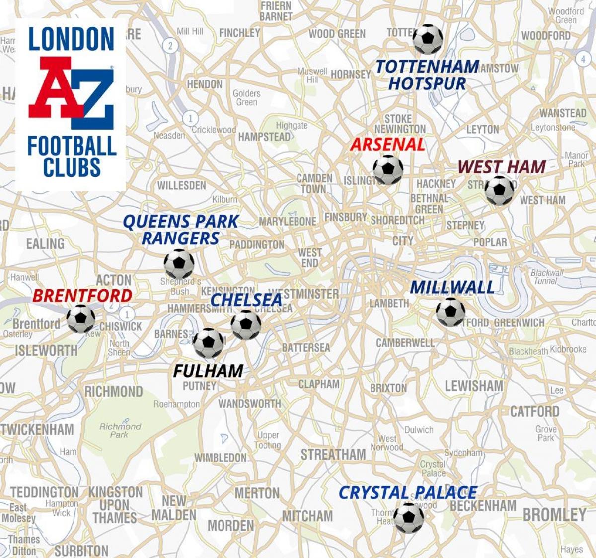 mapa dos estádios de futebol em Londres