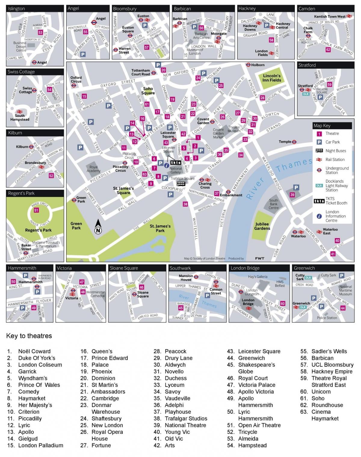 mapa dos teatros de Londres