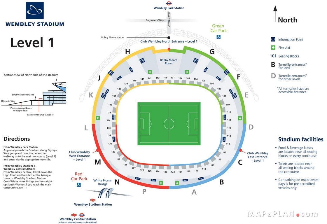 o estádio de wembley em Londres mapa