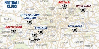 Mapa dos estádios de futebol em Londres